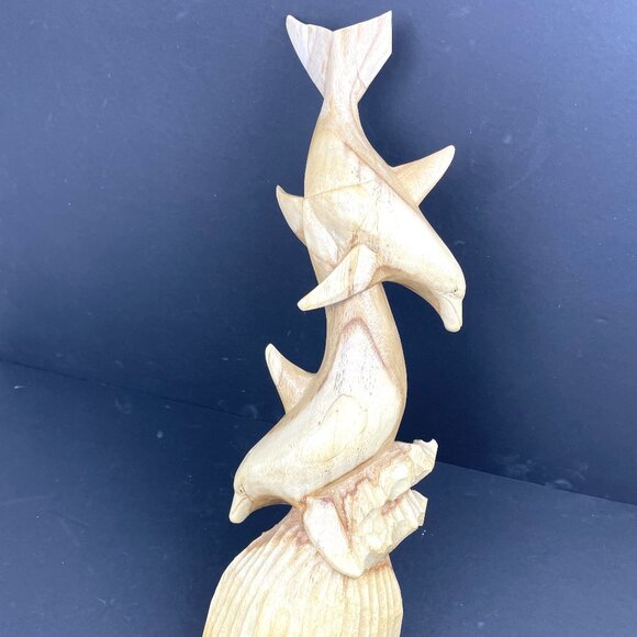Wood Carved Dolphin Sculpture 18” Handcrafted – Natural Wood -Read Details - Picture 4 of 14